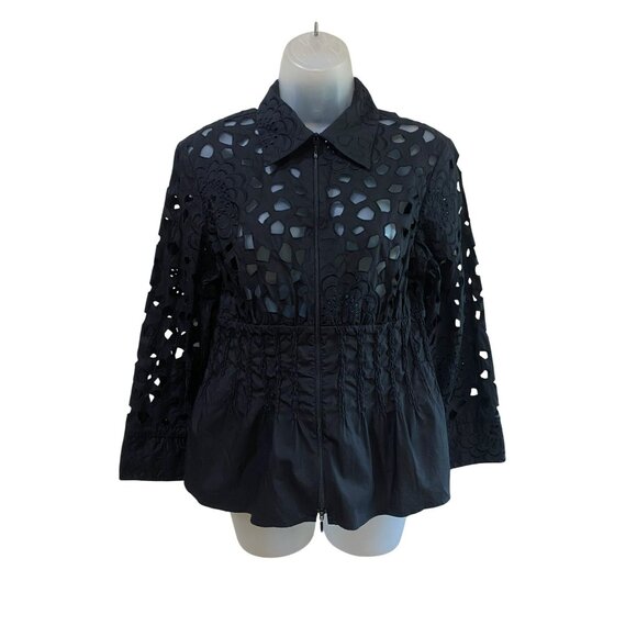 Samuel Dong Rare Black Cutout Floral Eyelet Blouse Jacket Women’s Size M – Like - Picture 2 of 9